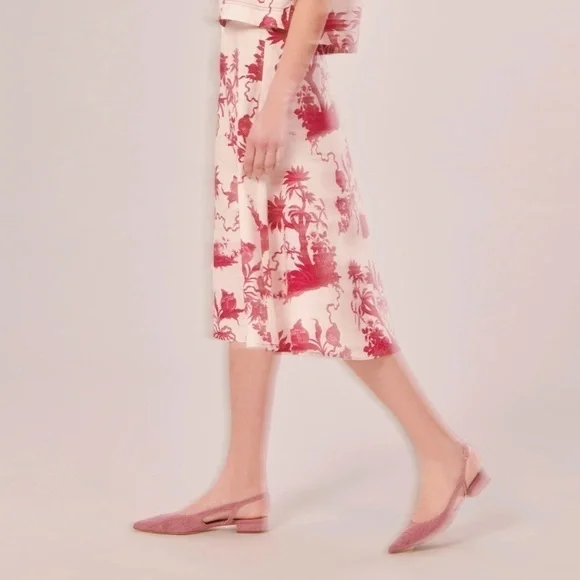 Tara Jarmon NWT Size 36 EU/US 4 Jeanette Ecru Magenta Floral Print A-Line Skirt - Picture 4 of 16